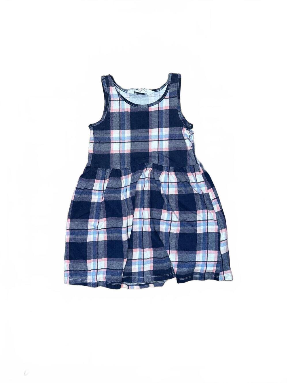 H&M Girls Navy Plaid Sleeveless Dress 2-4Y